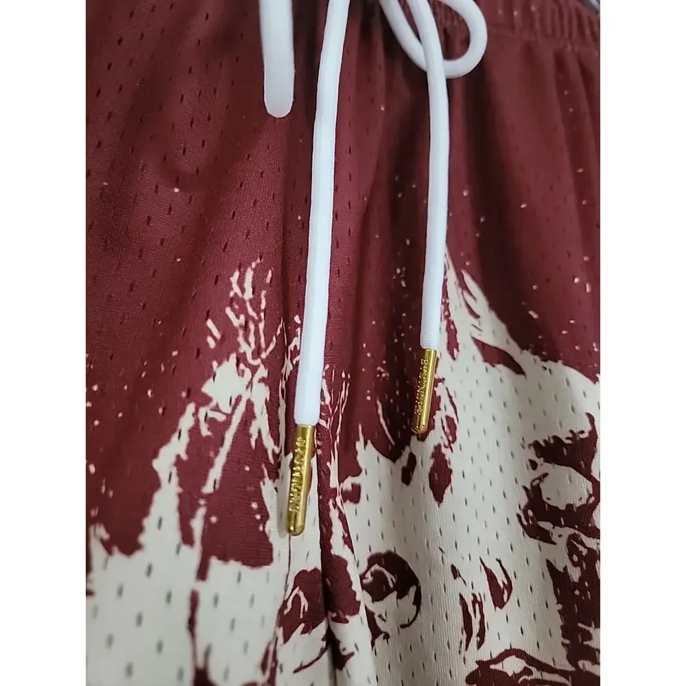 BYSTNDRS Mesh Shorts Burn In‎ Silence Burgundy/Beige Mens Medium Street Wear EUC
